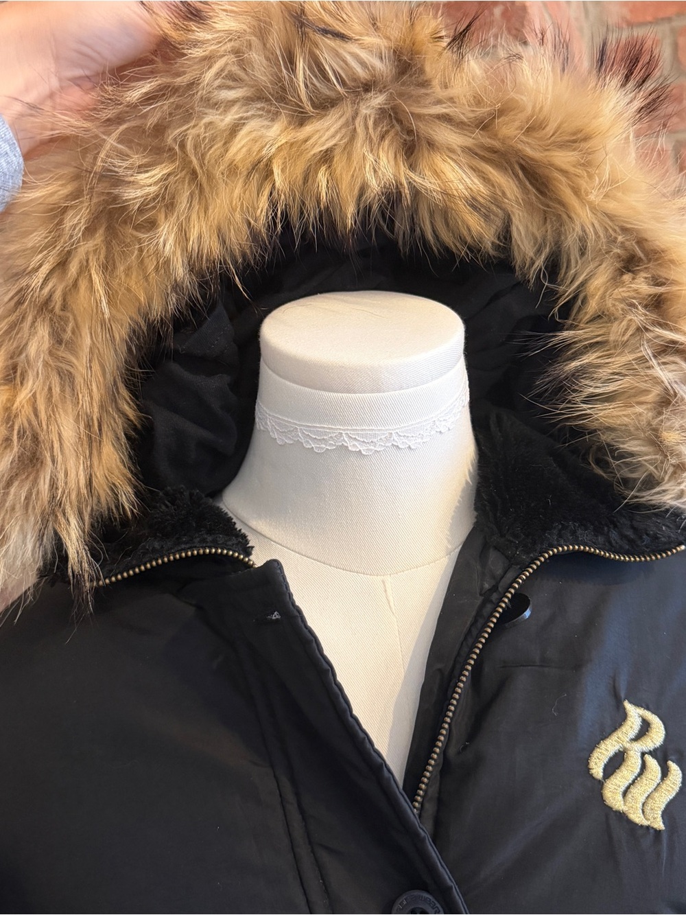 vintage y2k rocawear black crop puffer jacket with fur hood - Picture 3 of 10